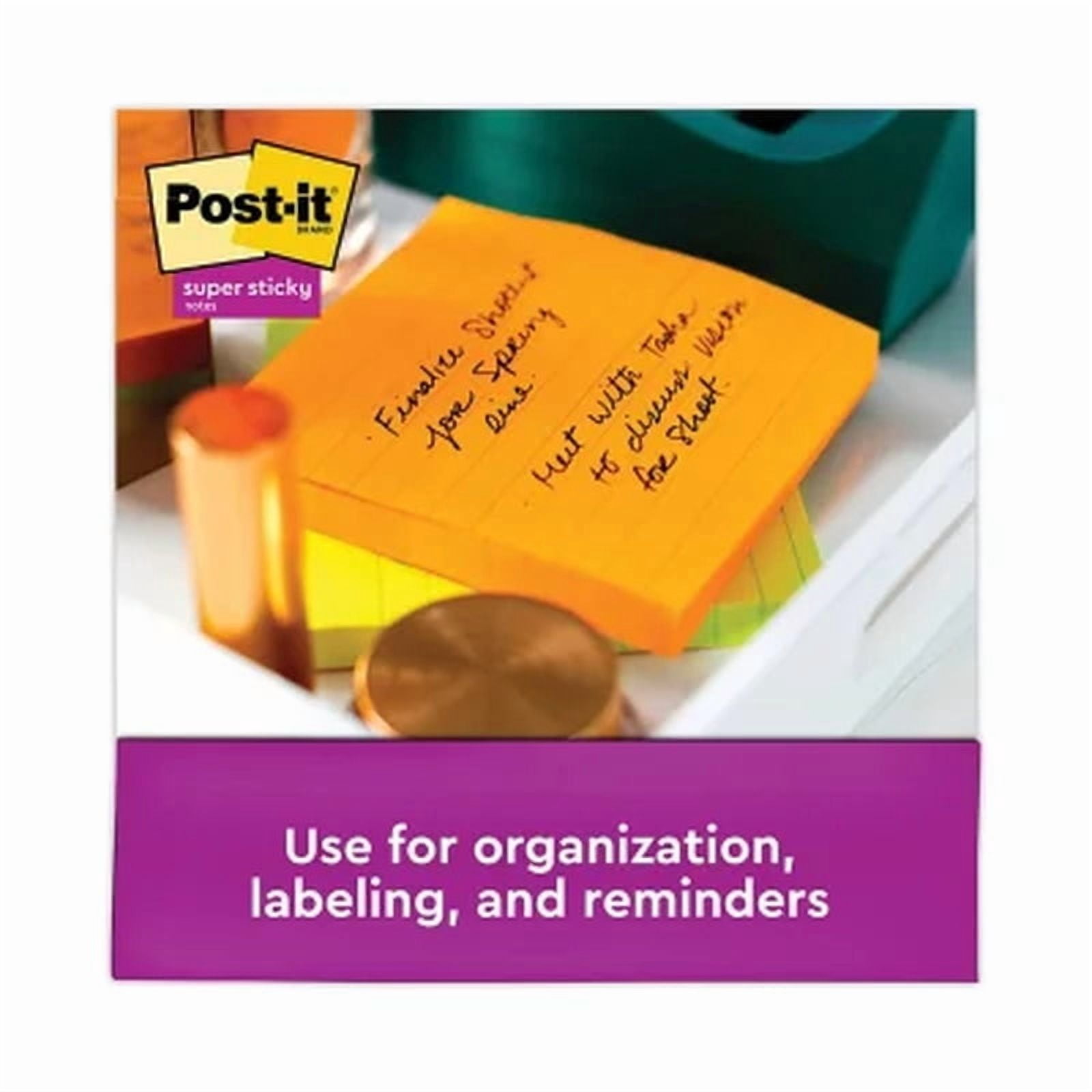 Post-It Super Sticky Notes, 4 X 4, Lined, 90 Sheet Pads, 6 Pads, Jewel Pop Collection