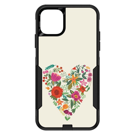 DistinctInk Custom SKIN / DECAL compatible with OtterBox Commuter for iPhone 11 (6.1" Screen) - Spring Collection - Floral Heart Green Red