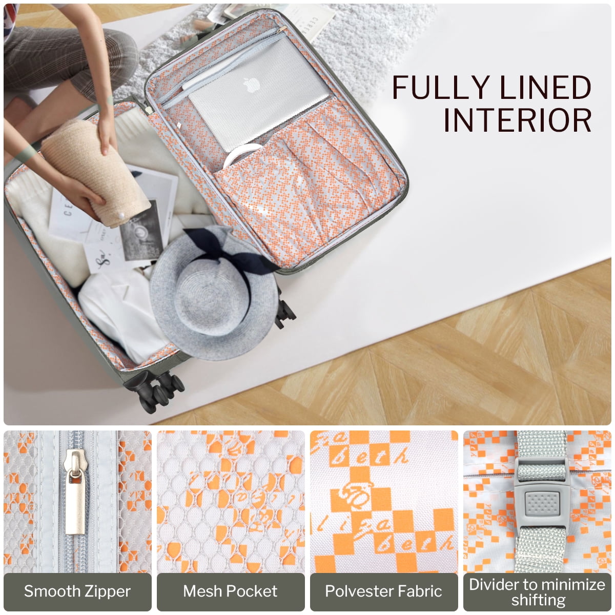 3-Piece Softside Luggage Set Expandable Suitcase with TSA Lock and Front Opening, 20"/26"/30", Grey - 8809