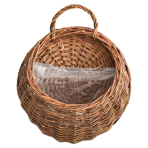 Willow Wicker Hanging Basket, Small Brown Wall Hanging Planters, Rustic Flower Pot with Handle, 7.9 in / 20 cm Farmhouse Wall Decor Plant Container for Home Garden Decor