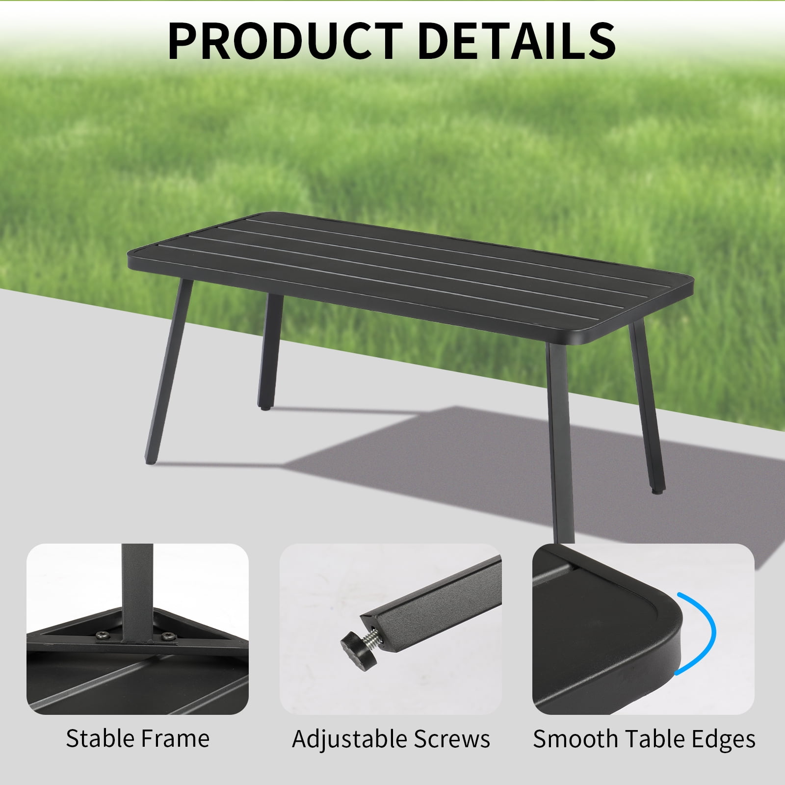 Ktaxon Outdoor Patio Coffee Table, Patio Steel Side Table Weather Resistant,  Rectangle Metal Table for Outdoor Patio Balcony Porch Living Room, Black