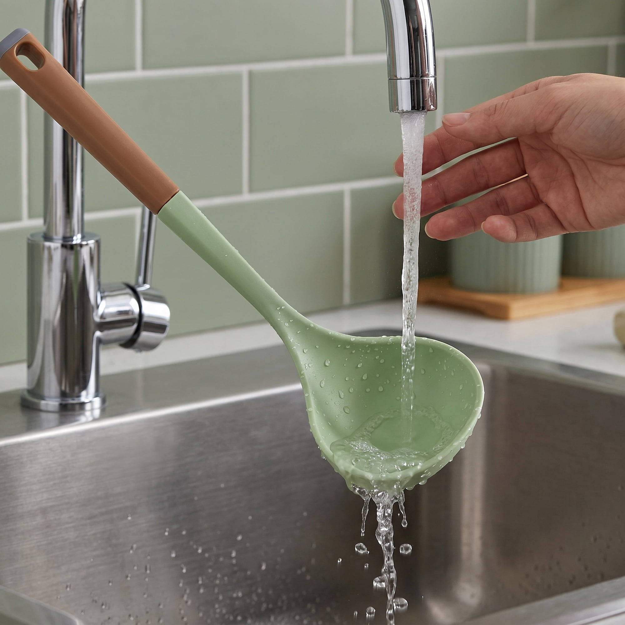 Unique Bargains Non Stick Heat Resistant Kitchen Tool Silicone Spoon Green 12.2" x 3.1"