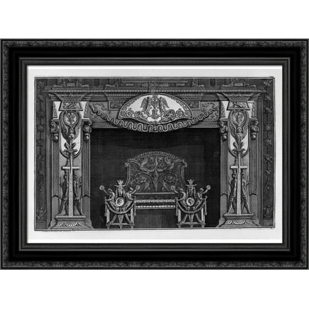 Fireplace: trophies with sphinxes in the sides, to which the lower two figures are set against Egypt, in the interior, full wing 24x19 Black Wood Framed Canvas Art by Piranesi, Giovanni Battista