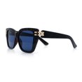 thumbnail image 6 of Womens Minimal Ornate Metal Hinge Thick Plastic Horn Rim Fashion Sunglasses Tortoise - Navy, 6 of 8