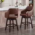 thumbnail image 4 of 28" Counter Height Bar Stools Set of 2, Swivel Upholstered Barstools with Solid Wood Legs and Footrest, Farmhouse Bar Chairs for Kitchen Island, Brown PU Leather, 4 of 8