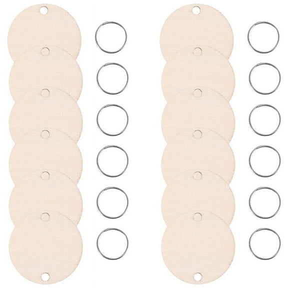 100 Pieces Round Wooden Discs with Holes Birthday Board Tags and 100 Pieces 15 mm Rings for Arts and Crafts (3CM)