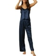thumbnail image 2 of INSPIRE CHIC Women's Solid Color 3 Pcs Camisole Shorts Pants Ladies Pajamas Sets M Navy Blue, 2 of 6