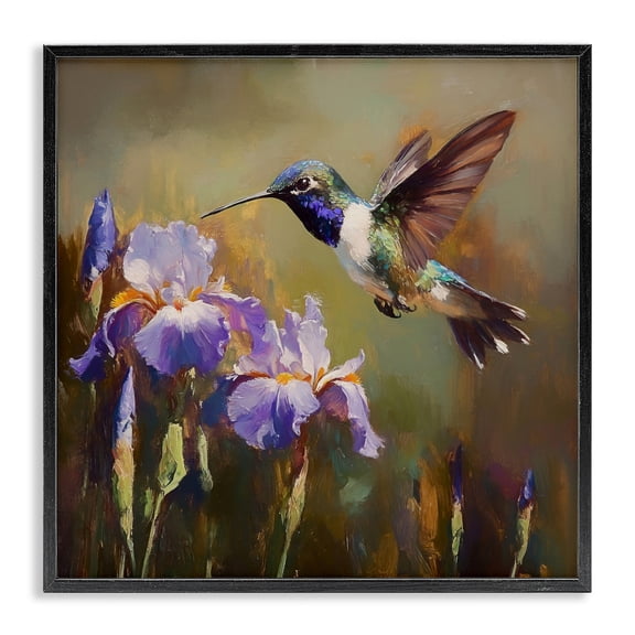 Stupell Industries Cottage Hummingbird & Purple Irises Black Framed Giclee Art, 12 x 12, by Tina LeCour