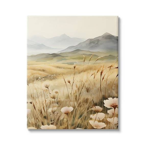 Stupell Industries Mountain View Meadow Landscape Painting Gallery Wrapped Canvas Art Print Wall Art, 16 x 20