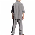 thumbnail image 4 of Men's Four Seasons 2-Piece Linen Suit, Loose Comfortable Breathable Long Sleeve Shirt and Pants, Casual Lounge Set For Spring Fall Travel,Gray,L, 4 of 7