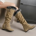 thumbnail image 5 of Viluyesy Womens Knee High Boots, Fluffy Wide Calf Thick Sole Suede Leather Fall Winter Fashion Tall Boots Beige, 5 of 8