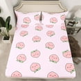 thumbnail image 3 of Erosebridal Cute Peach Bed Sheets Full Size Sheet Set Cartoon Fruit Room Decor Bedding Set,Teens Women Pink Fitted Sheet 4Pcs with 2 Pillowcases, Kawaii Fruit Flat Sheet, 3 of 6