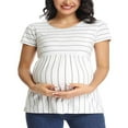 thumbnail image 2 of T-Shirt pour Femmes Enceintes à Rayures Imprimées à Manches Courtes Col Ras du Cou Grossesse Maternité Chandails Hauts, 2 of 6