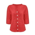 thumbnail image 4 of Cqxid525 Womens Long Sleeve Shirts Basic Tee Linen Shirts for Women Summer Cotton Linen V Neck 3/4 Sleeve Tops Loose Vacation Beach Solid Blouses Tunic Tops, 4 of 4