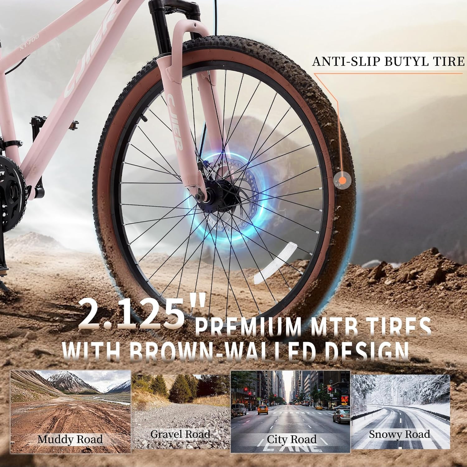 Cuoote Bicycle, 20" Mountain Bike 21-Speed with Dual Disc Brakes, Suspension Fork, Internal Cable Routing, 2.125" Tires, Ergonomic Grips