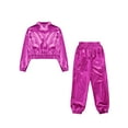 thumbnail image 6 of Doomiva Boys Girls 2Pcs Tracksuit Shiny Metallic Dance Outfits Long Sleeve Jacket with Pants Set Hip Hop Jazz Dance Hot Pink 12, 6 of 7