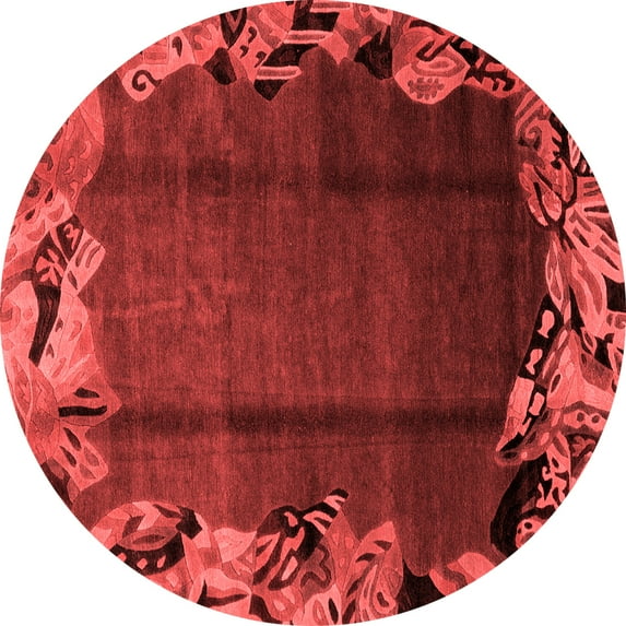 Ahgly Company Indoor Round Abstract Red Modern Area Rugs, 3' Round