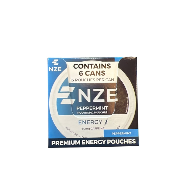 NZE Caffeine Nootropic Energy Pouches Peppermint 50mg Pack of 6