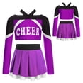 thumbnail image 6 of inlzdz Girls Cheerleading Uniform Cheer Leader Dance Crop Tops with Skirts Party Outfit 2-Piece Set Purple 8, 6 of 7