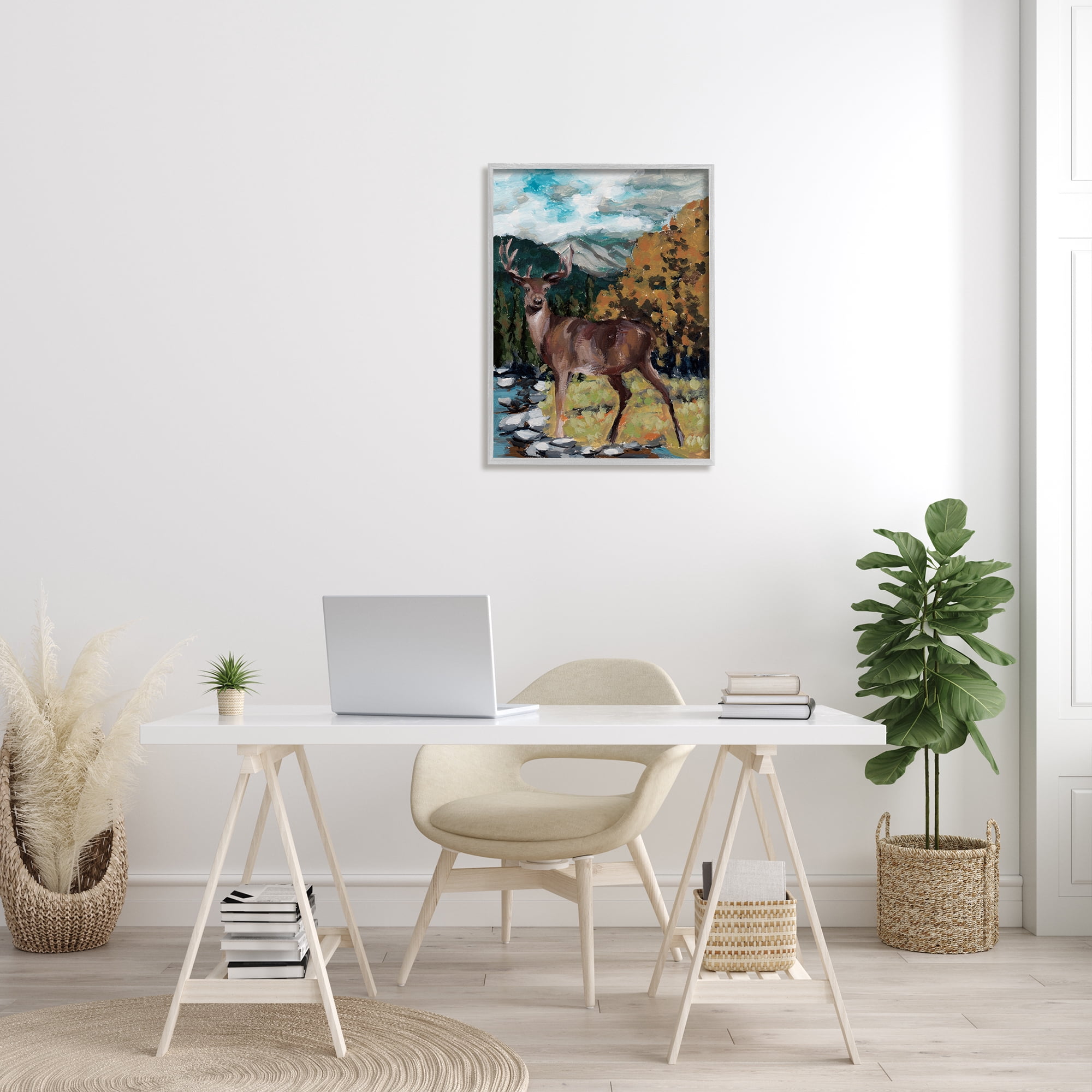 Stupell Rustic Wildlife Deer Painting Animals & Insects Painting Gray Framed Art Print Wall Art