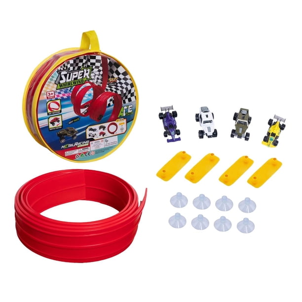 Pista flexible con 4 minimodelos de coches, juguetes ligeros y multifuncionales para niños. Rojo