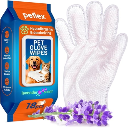 2026 New - Pet Cleaning Glove Wipes for Dogs & Cats – Wet Deodorizing Grooming Gloves for Paws, Body, Ears, Face & Coat – Hypoallergenic Hydrating Lavender Scent – Daily Care & Travel Use – 18 Count