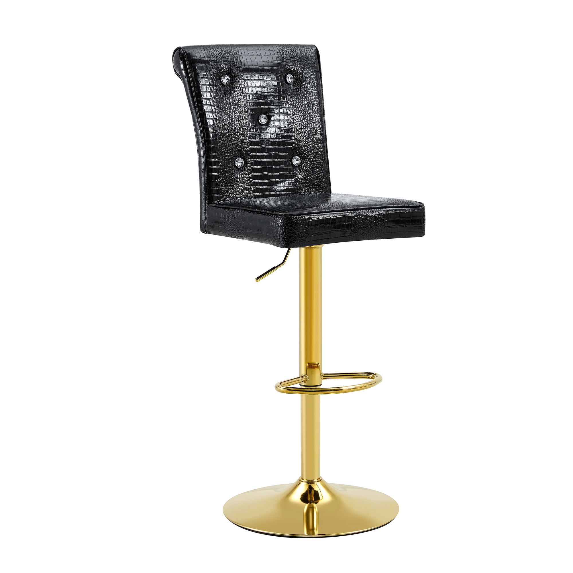 Alvantor Set of 2 Black Crocodile Faux Leather Bar Chairs with Crystal Accents