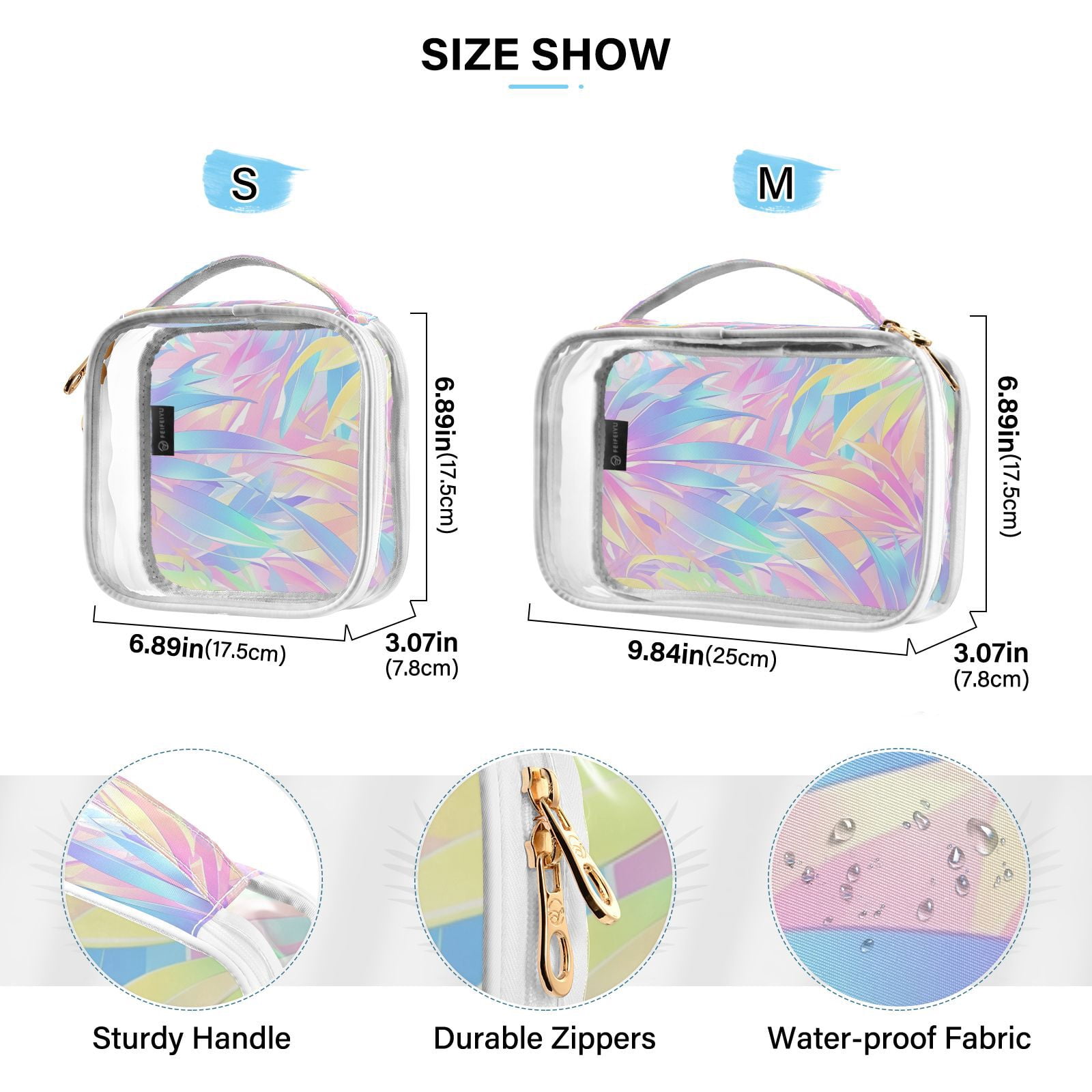 Clear Makeup Bags with Handle Large Opening 2 Pack Set Toiletry Bag Quart Size Bag, for Women Man Traveling Travel Essentials, Toiletries and Other. Colorful Tropical Plant