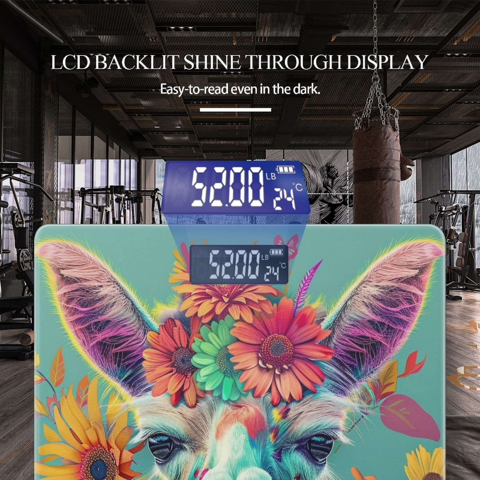 High Precision Body Weight Scale Smart Bathroom Scales with Large LCD Display(400lbs),Decorative for Bedroom-Cute Llama With Colorful Flowers On Head