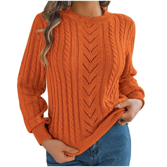 JYnXIANTI Sweaters for Women Fashion Trendy Hollow out Long Sleeve Pullover Lightweight Solid Crochet Knitting Tops