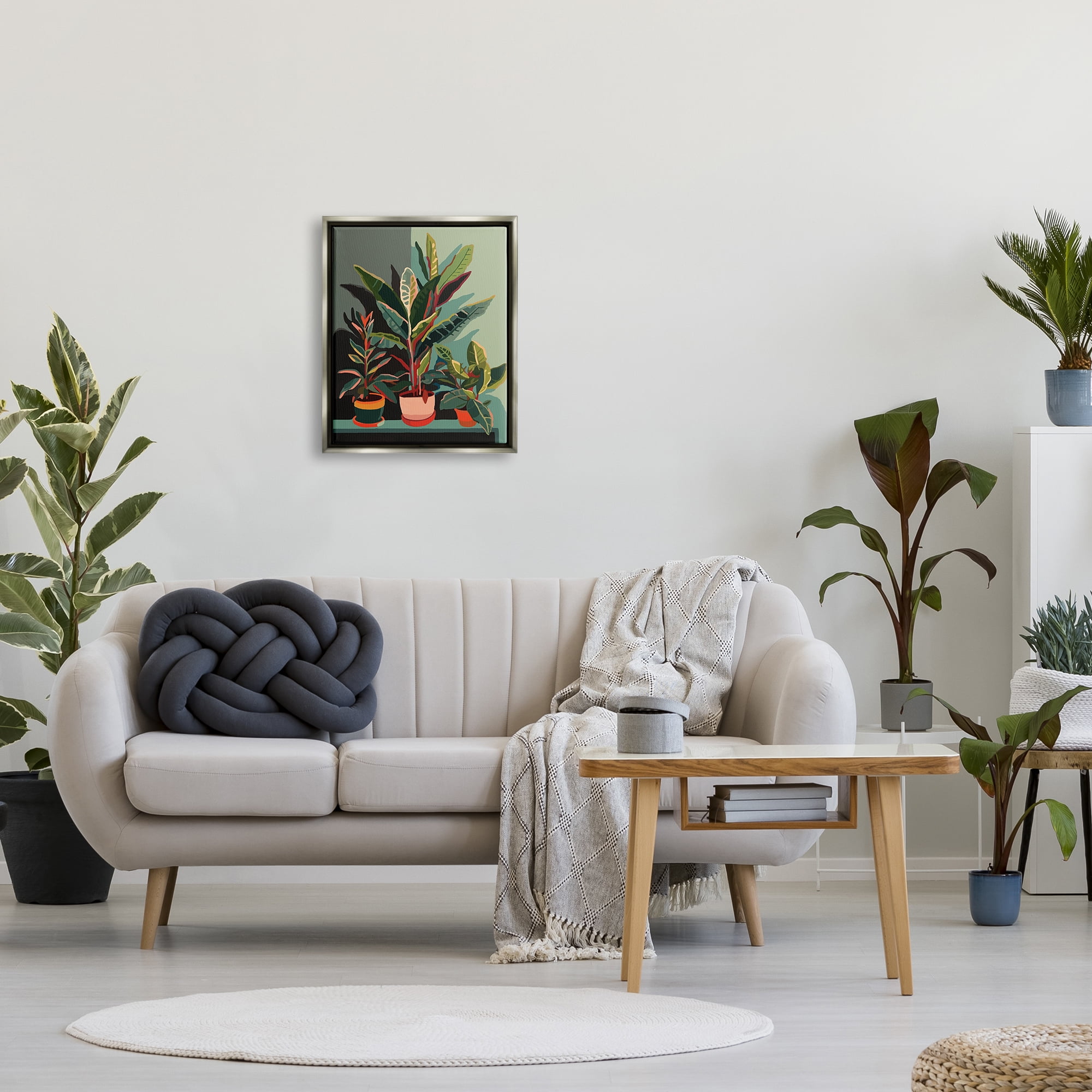 Stupell Industries Modern Potted Plants Botanical & Floral Painting Gray Floater Framed Canvas Art Print Wall Art, 17 x 21