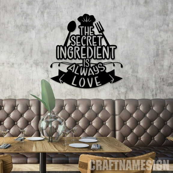 Craftnamesign The Secret Ingredient is Love Metal Wall Art Led Light, Dining Room Metal Sign