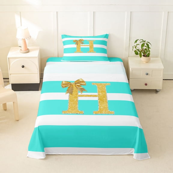 Erosebridal Bowknot Initial H Twin Sheet Sets for Girls, Abstract Ombre Bedding, 3-Piece