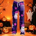 thumbnail image 2 of Domzest Halloween Pajama Pants Women Halloween Graphic Wide Leg Pajama Bottoms Drawstring Elastic Waisted Cute Pj Bottoms Light Purple L, 2 of 6