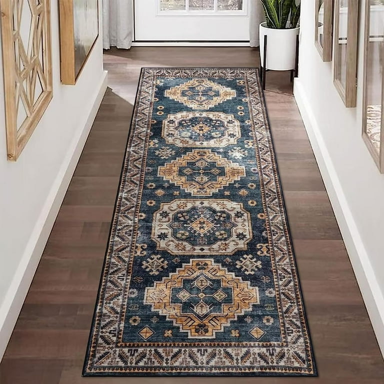 Bloom Rugs Caria Washable Non-Slip 4x6 Rug - Coral Pink/Ocean Blue Traditional Area Rug for Living Room, Bedroom, Dining Room, and Kitchen - Exact