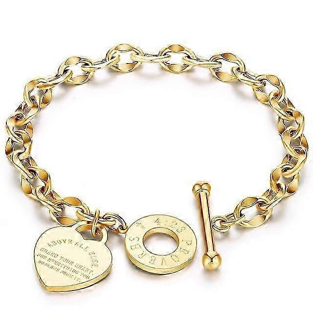 Pulseras de acero inoxidable con forma de corazón para mujer, regalo de fiesta, pulseras de moda con dijes, joyería con texto grabado.