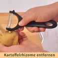 thumbnail image 5 of Pelador universal de acero inoxidable de 2 piezas, 14,5 7,5 cm, pelador de doble filo negro, mango ergonómico para patatas, zanahorias, verduras y frutas (negro), 5 of 5