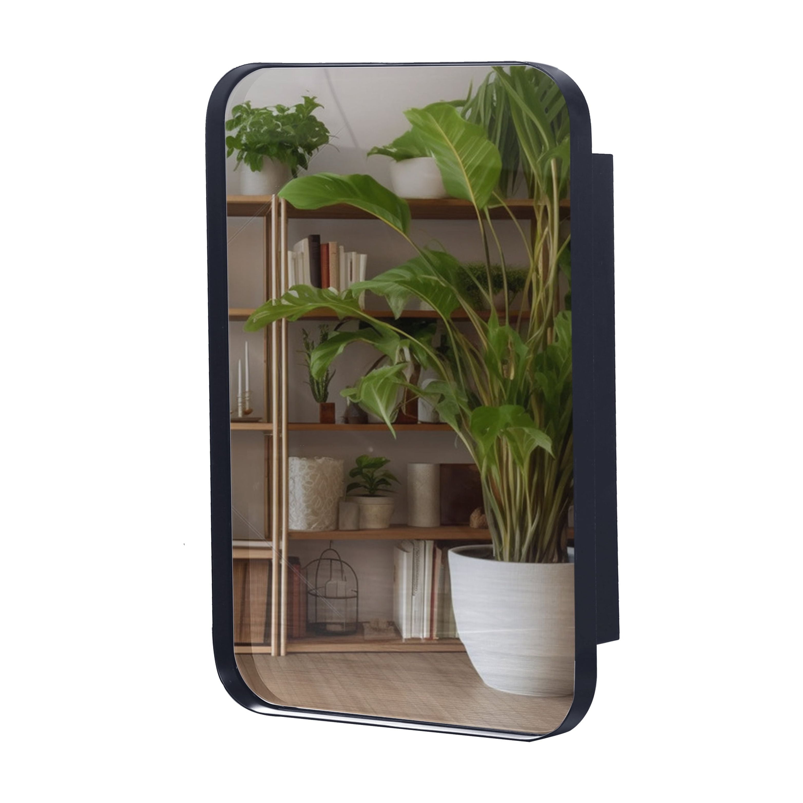 Matte Black Recessed Medicine Cabinet with Mirror, 16"X24" Metal Wall Mirror with Adjustable Shelves Five