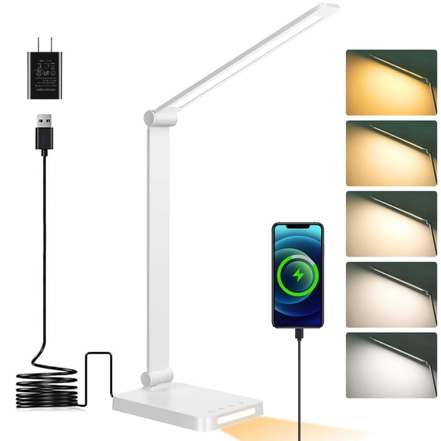 Lámpara LED de escritorio Dott Arts con puertos USB, 5 modos de color blanco