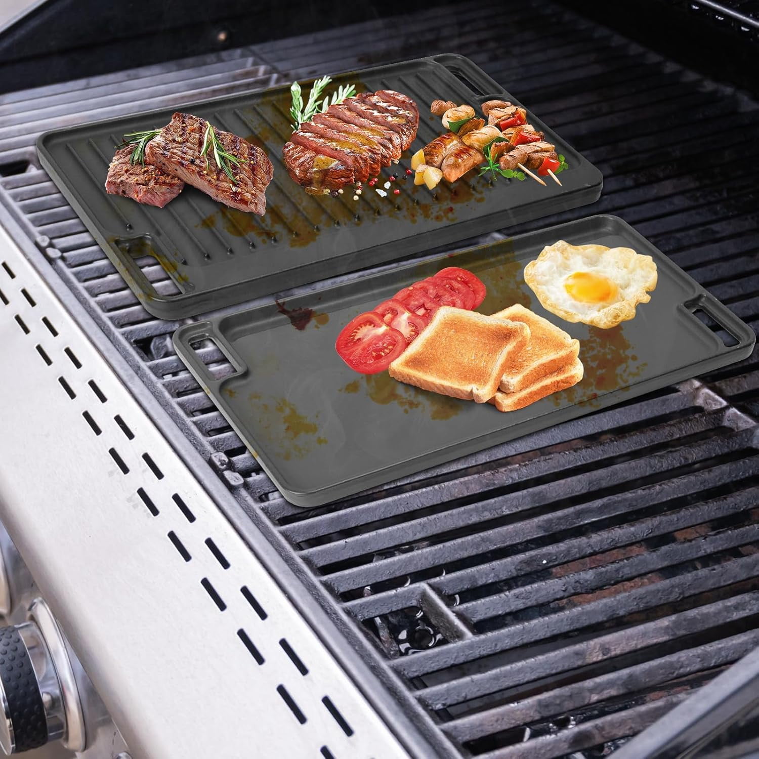Large Cast Iron Griddle Insert,  Skillet, Reversible Pancake Pan for Gas Stove, Oven & Campfire