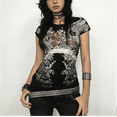 thumbnail image 7 of Tiweut Grunge Tshirts Teen Girls Vintage Graphic Tee Y2k 2000s Goth Top Women Mcbling Short Sleeve Streetwear,Black1, 7 of 7