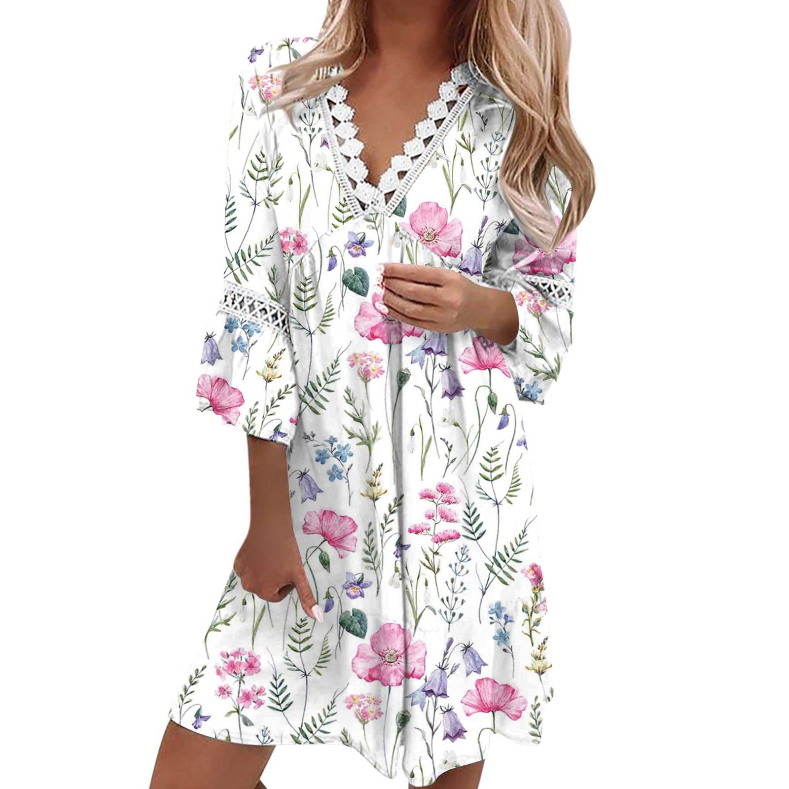 BEEYASO Clearance Summer Dresses for Women 3/4 Sleeve Printed