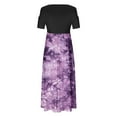 thumbnail image 3 of up to 60% off Gifts Usmixi Summer Dresses for Women Empire Waist Smocked Swing Pocket Cold Shoulder Dresses Short Sleeve Crewneck Tie-Dye Maxi Sun Dress Purple L Up to 65% off, 3 of 4