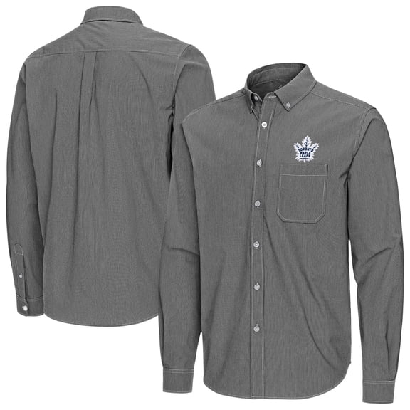 Men's Antigua Black Toronto Maple Leafs Porter Woven Tri-Blend Long Sleeve Button-Down Shirt