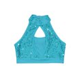 thumbnail image 3 of Haitryli Kids Girls Sleeveless Dance Crop Top Sequin Latin Hip Hop Jazz Disco Costume Dancewear Light Blue 14, 3 of 5