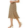 thumbnail image 4 of DARING DIVA Women's Elastic Waist A-Line Floral Print Midi Skirt S Brown Orange, 4 of 7