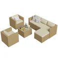 thumbnail image 3 of UDPATIO 7-Piece Patio Furniture Set,Outdoor Patio Furniture Set All-Weather Rattan Wicker Patio Conversation Set with Ottoman, Single Chair, Cushions & Glass Table for Garden & Backyard, Cream White, 3 of 8