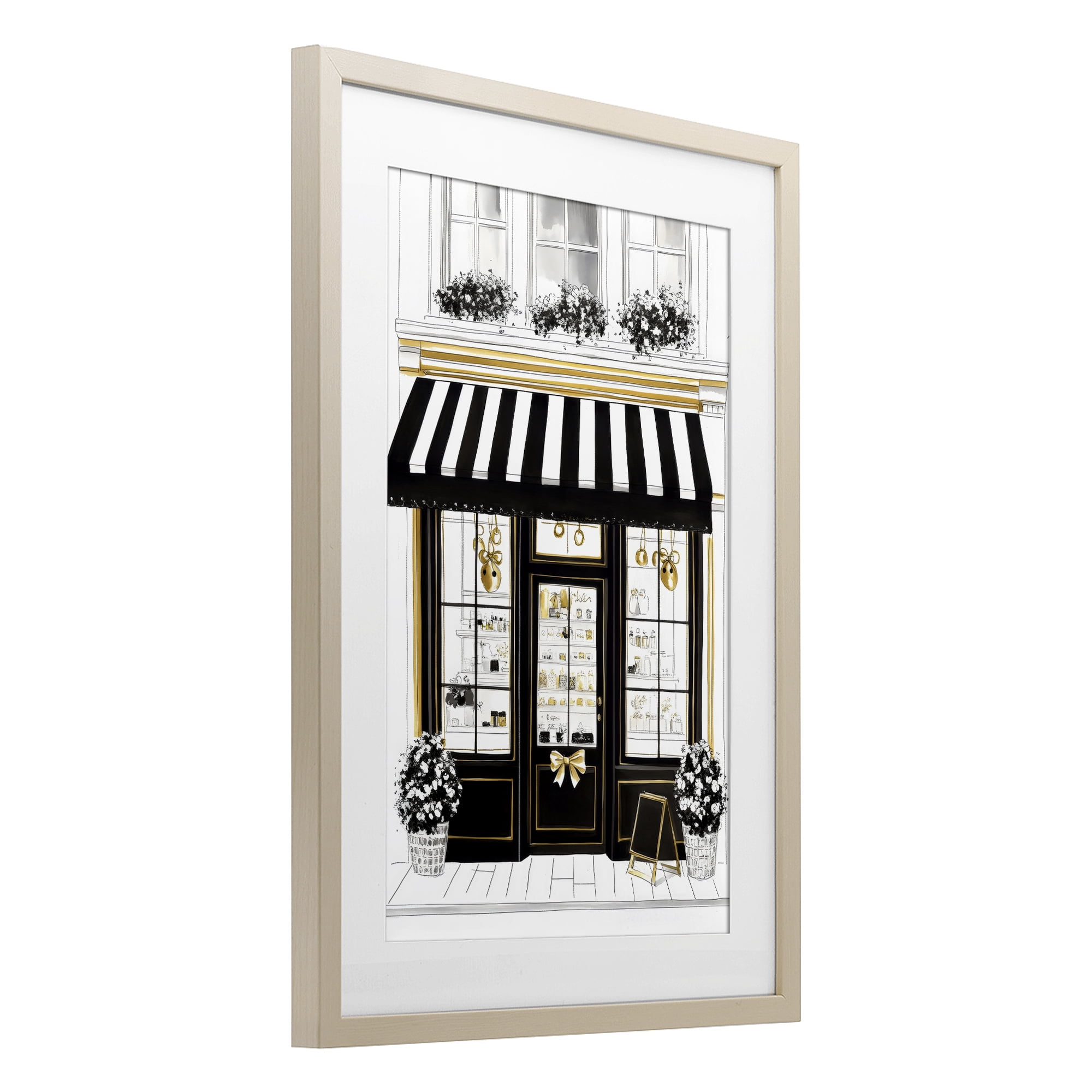Stupell Industries Paris Storefront Window Display Birch Framed Print Under Glass, design by Petal Prints Design