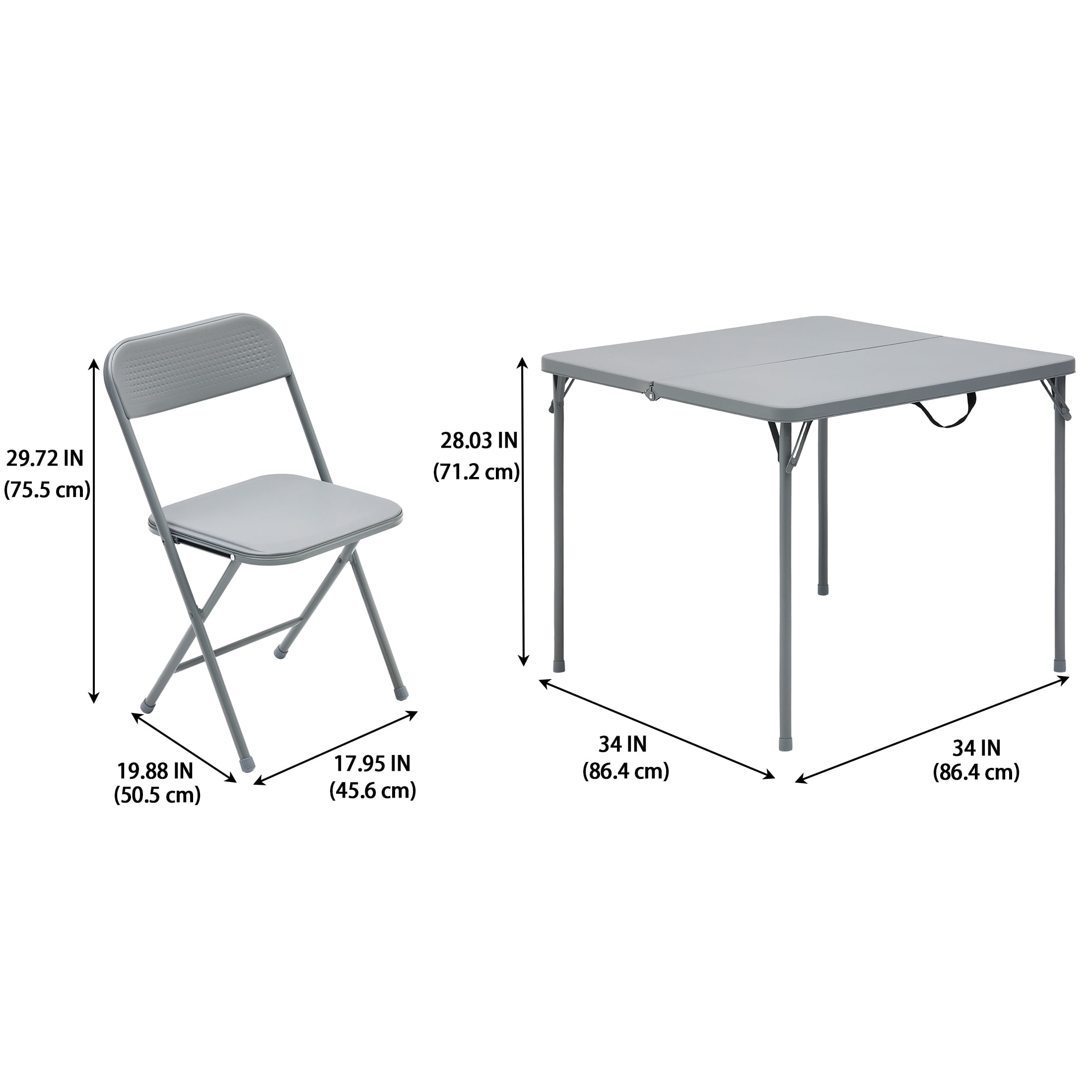 (3 pack) Mainstays 5-Piece 34 in Square Centerfold Folding Card Table and 4 Folding Chairs Set, Gray