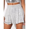 thumbnail image 4 of Womens Sparkly Sequin Shorts Glittery Skort Party Wear Disco Shiny Metallic Skirt Shorts White XXL, 4 of 7